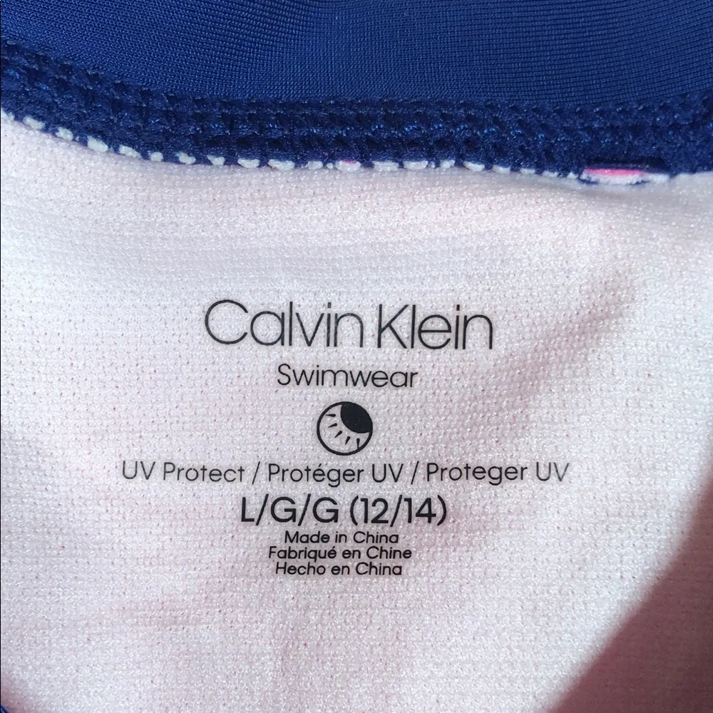 Calvin Klein Pink, Coral & Navy Colorblock Long Sleeve Rash Guard UPF Protection